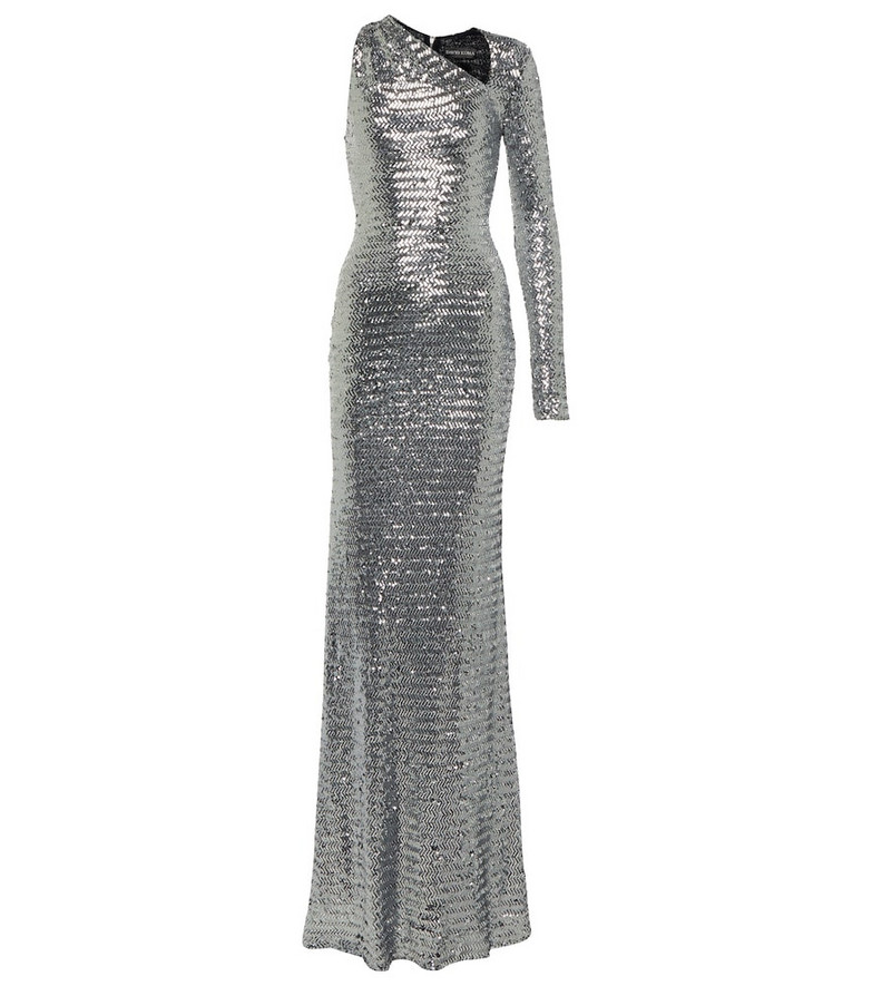 David Koma Sequined one-shoulder gown in silver