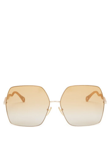 Chloé Chloé - Noore Oversized Square Metal Sunglasses - Womens - Gold Pink