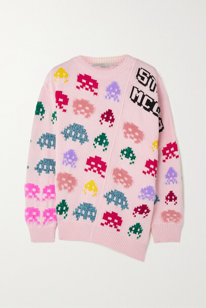 Stella McCartney - Game On Asymmetric Metallic Intarsia Cotton-blend Sweater - Pink