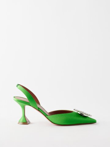 amina muaddi - begum 70 crystal-embellished satin slingback pumps - womens - bright green
