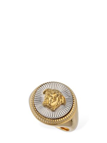 versace two-tone medusa thick ring in gold / silver