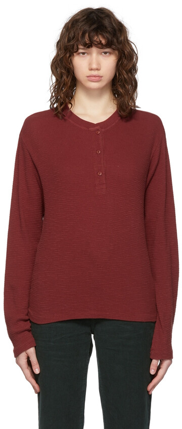 Re/Done Red Henley Thermal Sweater in brick