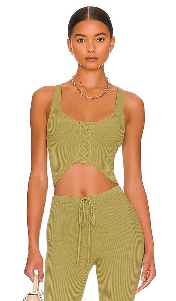 camila coelho artemis lace up knit top in green