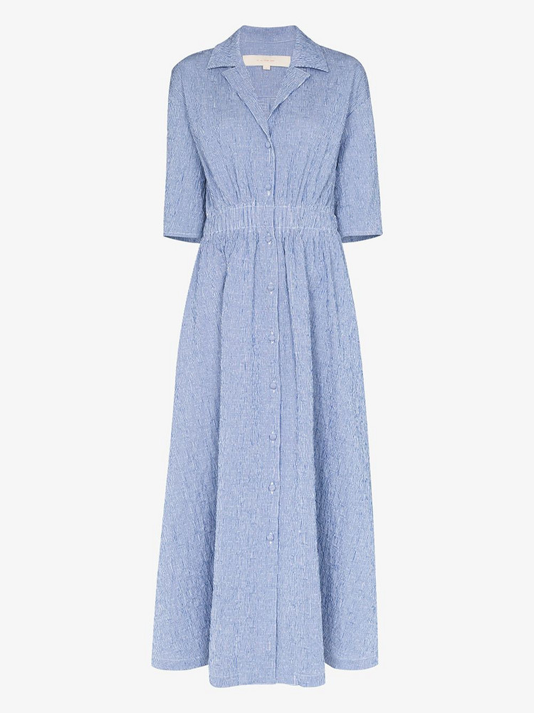 By Any Other Name Boan shirred midi dress in blue