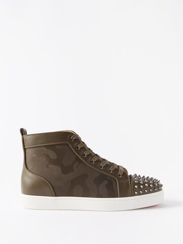 christian louboutin - lou spikes orlato camouflage high-top trainers - mens - brown