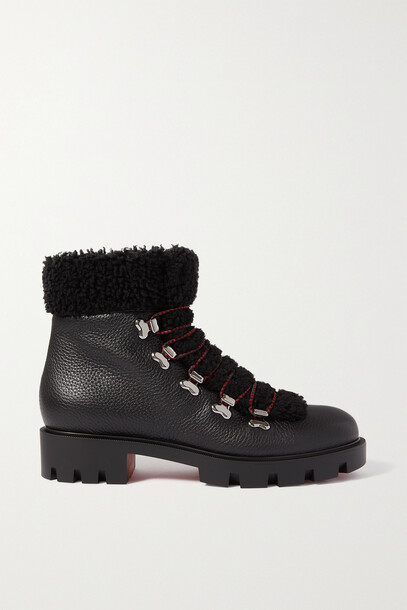 Christian Louboutin - Edelvizir Shearling-trimmed Textured-leather Ankle Boots - Black