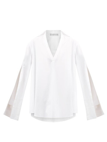 Palmer/harding Palmer//harding - Fracture Split-sleeve Cotton Broadcloth Shirt - Womens - White