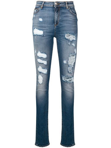 philipp plein ripped skinny jeans in blue
