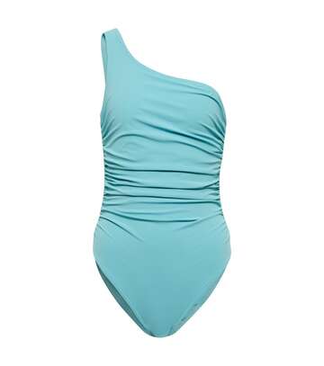 Karla Colletto Basics ruched one-shoulder swimsuit in blue