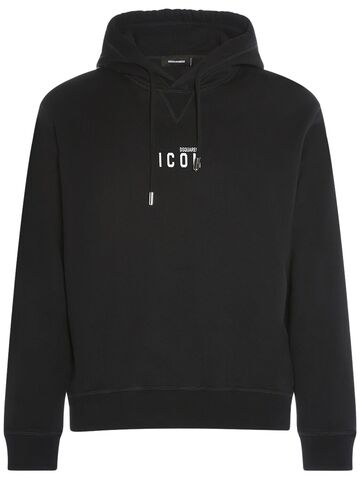 dsquared2 printed logo cotton sweatshirt hoodie in black / white