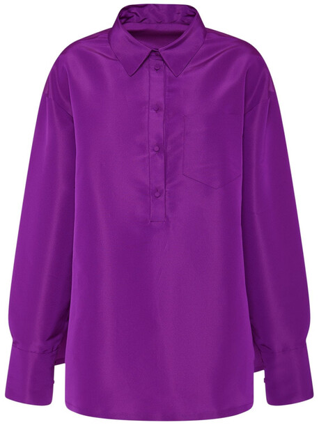 VALENTINO Silk Faille Mini Wide Shirt Dress in violet