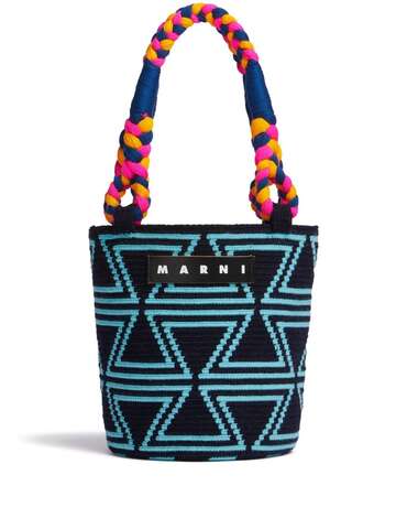marni market mini tula knitted bucket bag - blue