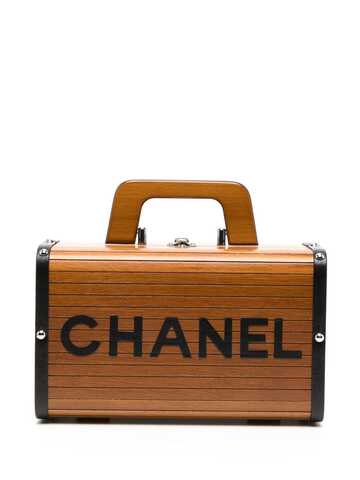 chanel pre-owned 1995 cc wooden vanity handbag - brown