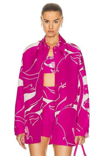 valentino panther pattern top in fuchsia in pink
