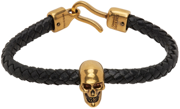 alexander mcqueen black & gold skull leather bracelet
