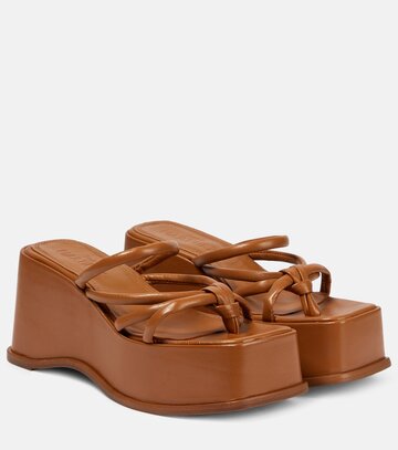 Souliers Martinez Alambra wedge platform leather sandals in brown