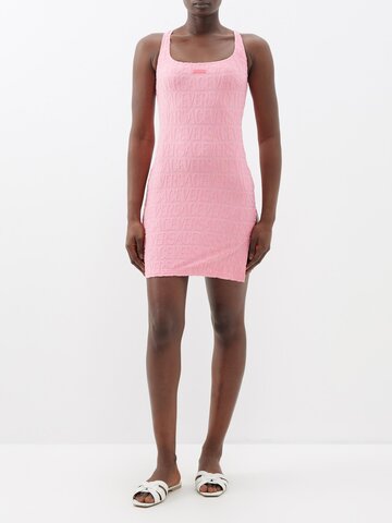 versace - x dua lipa logo-jacquard terry mini dress - womens - pink