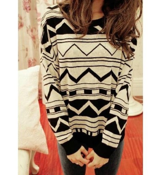 sweater aztec black white cute funny