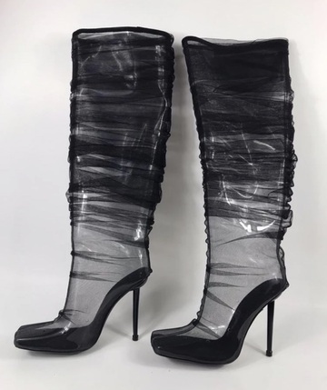 shoes,boots,black boots,knee high boots,knee high,mesh,clear,over the knee,thigh high boots,high heels boots,heel boots,over the knee boots,boot,heels,high heels,block heels,black