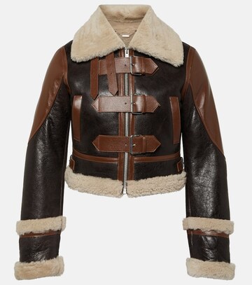 blumarine shearling-trimmed leather jacket in brown
