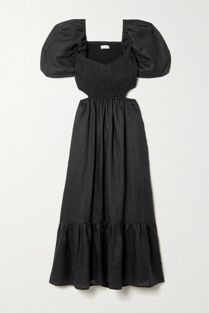 Faithfull The Brand - Bloom Shirred Linen-gauze Midi Dress - Black