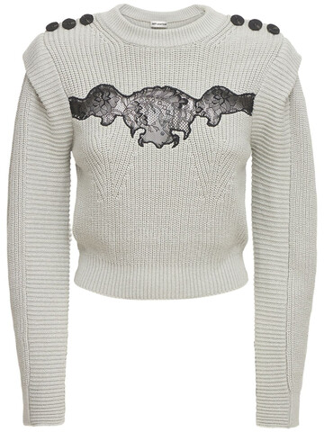 SELF-PORTRAIT Cotton Blend Sweater W/ Lace Detail in mint
