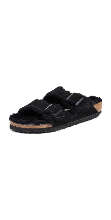 birkenstock arizona shearling sandals - narrow black 41