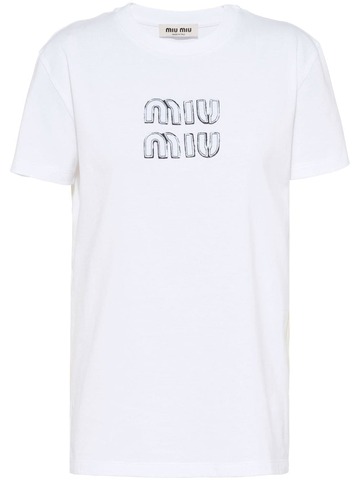 miu miu logo-embroidered t-shirt - white