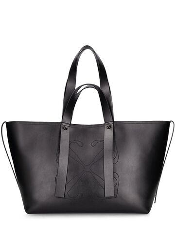 off-white medium day off leather tote bag in black
