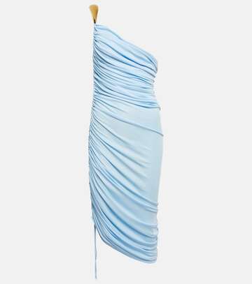 Bottega Veneta One-shoulder ruched midi dress in blue