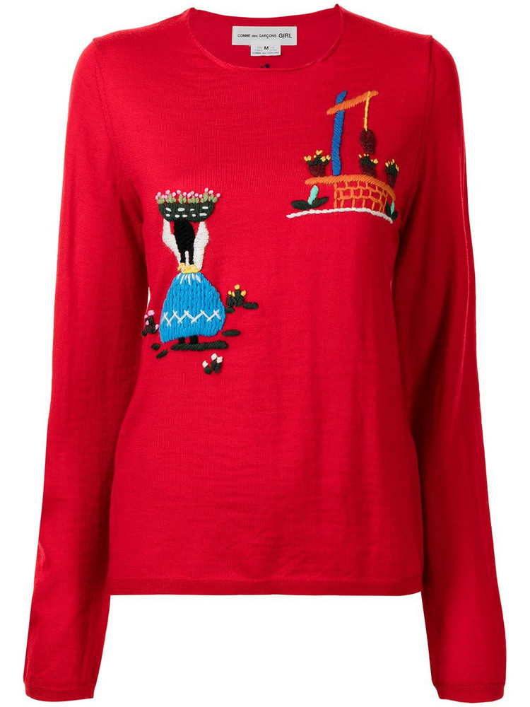 Comme Des Garçons Girl embroidered-motif crew-neck jumper in red