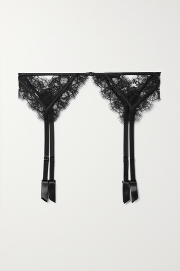 kiki de montparnasse - satin-trimmed silk-blend leavers lace suspender belt - black