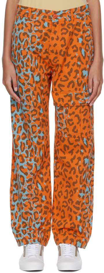 Awake NY Orange Cotton Trousers in leopard