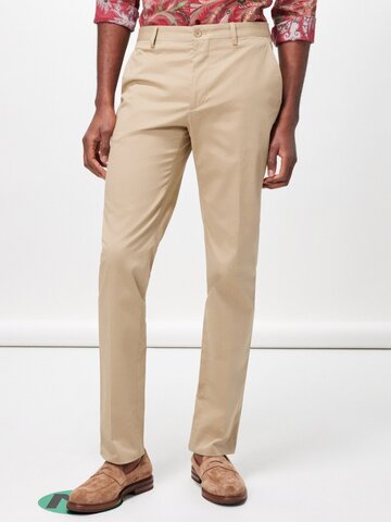 etro - pegaso-embroidered cotton-blend twill trousers - mens - beige
