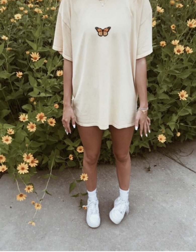 shirt butterfly vintage cream oversized baggy t shirt