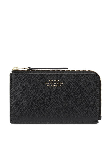 Smythson Panama grained-effect coin purse in black