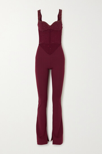 clio peppiatt - + the vanguard anemone embellished tulle-trimmed stretch-crepe jumpsuit - red
