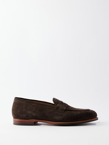 grenson - lloyd suede penny loafers - mens - brown