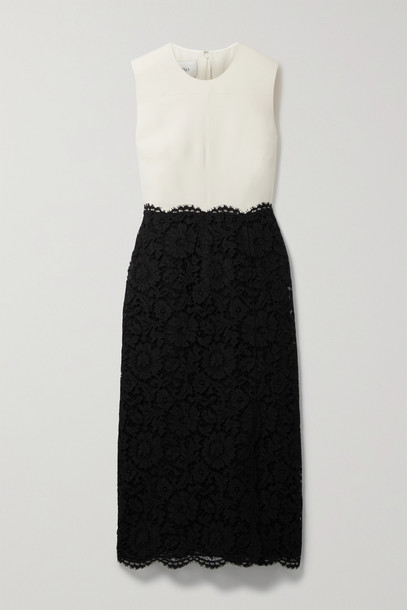 VALENTINO - Scalloped Corded Lace And Wool And Silk-blend Midi Dress - Black