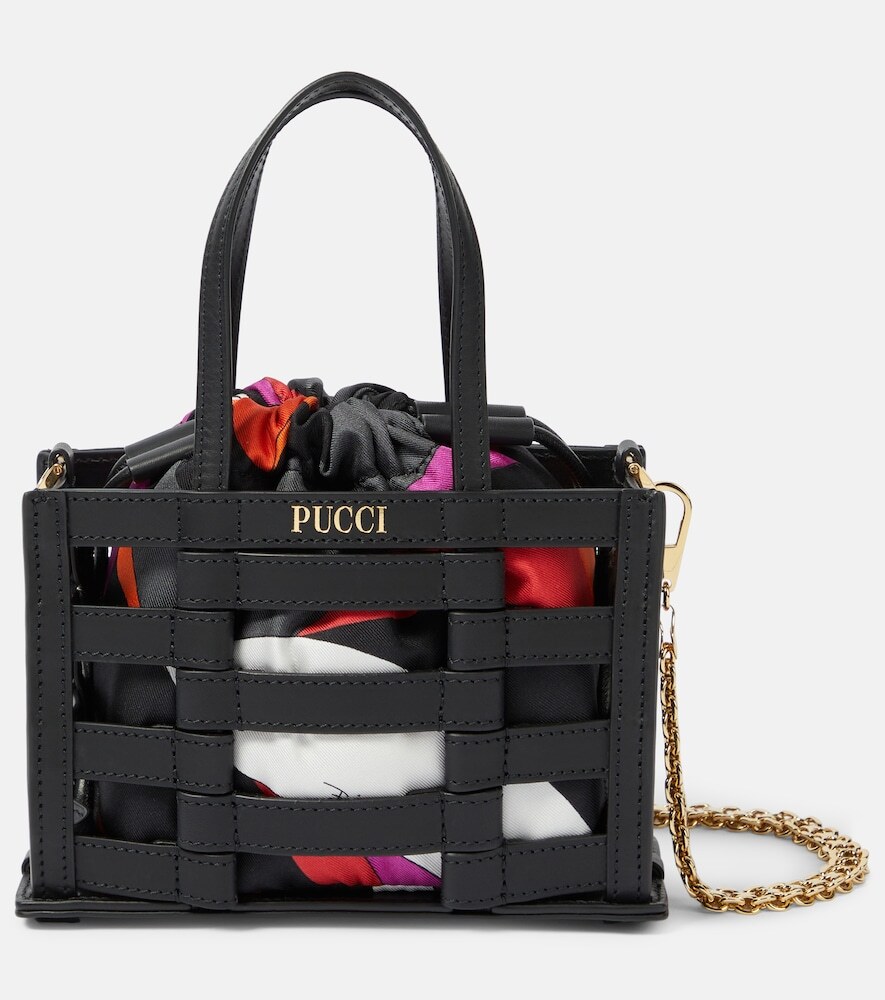 Pucci Cage Mini leather and silk tote bag in black