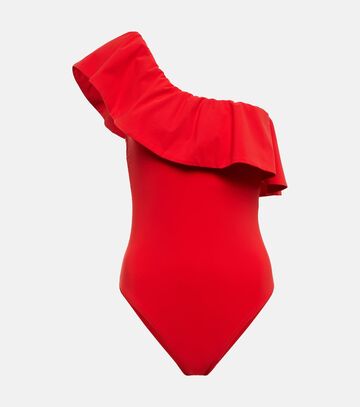 karla colletto ruffle-trimmed one-shoulder swimsuit in red