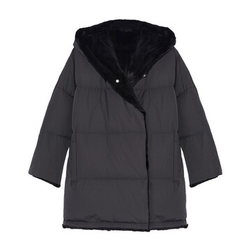 yves salomon reversible puffer jacket made from a waterproof technical fabric with sheared rabbit trim in noir