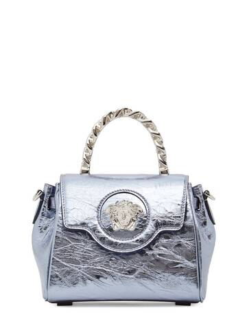 versace small medusa leather top handle bag in lavender