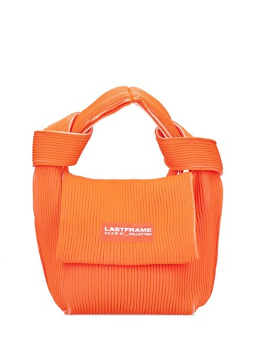 LASTFRAME Two Tone Rib-knit Obi Top Handle Bag in ivory / orange