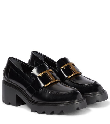 tod's leather platform loafers in black
