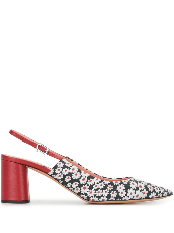 Rochas daisy print pointed slingback shoes in white