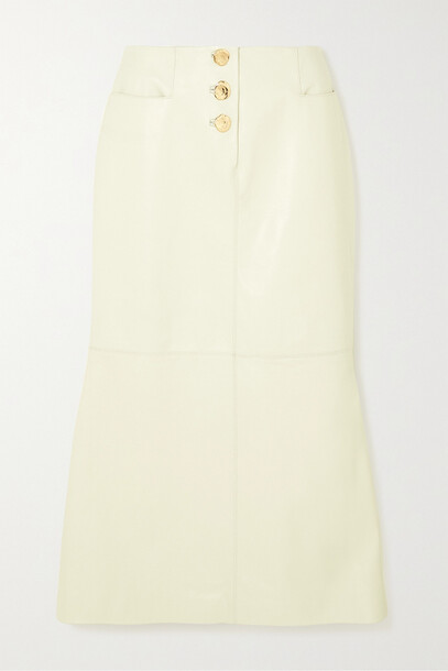 16ARLINGTON - Noro Fluted Leather Midi Skirt - White