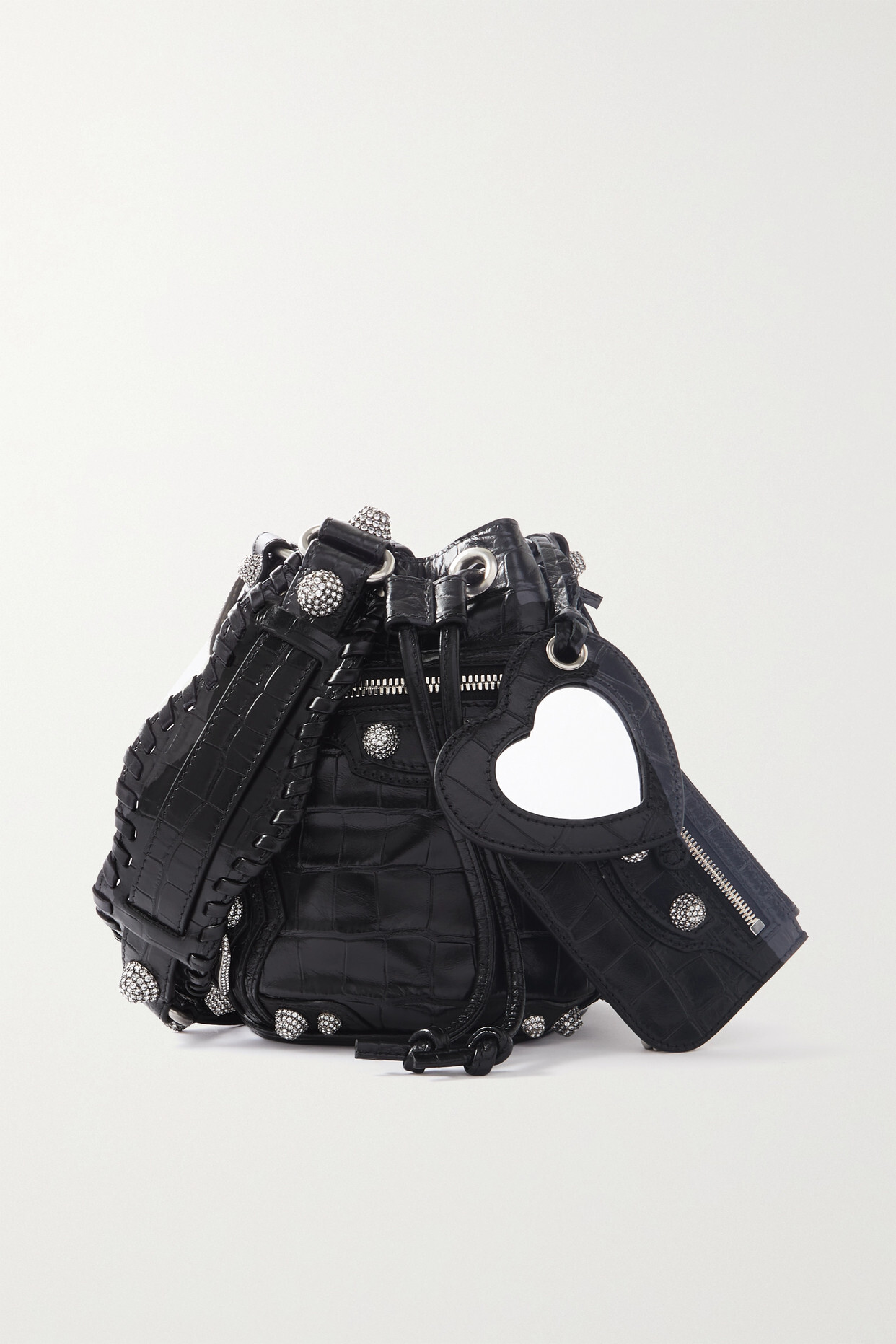 Balenciaga - Le Cagole Xs Studded Croc-effect Leather Bucket Bag - Black