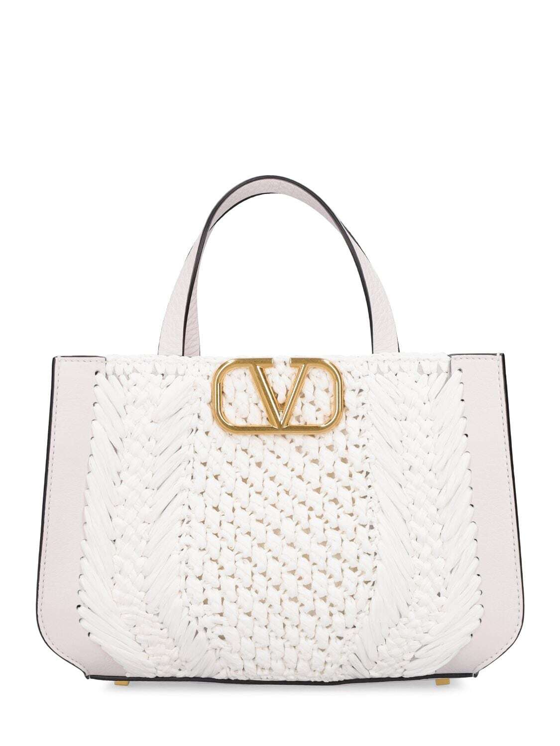 VALENTINO GARAVANI Vlogo Signature Crochet Raffia Tote Bag in white