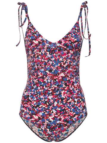 MARANT ETOILE Swan Printed One Piece Swimsuit in blue / pink